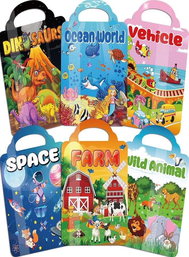 Kalysky 6Set Puffy Sticker Books for Kids 2-4, 3D Reusable Stickers Books for Toddlers 1-3 2-4,Farm+Animal+Dinosaurs+Ocean World+Space+Vehicle - Image 1
